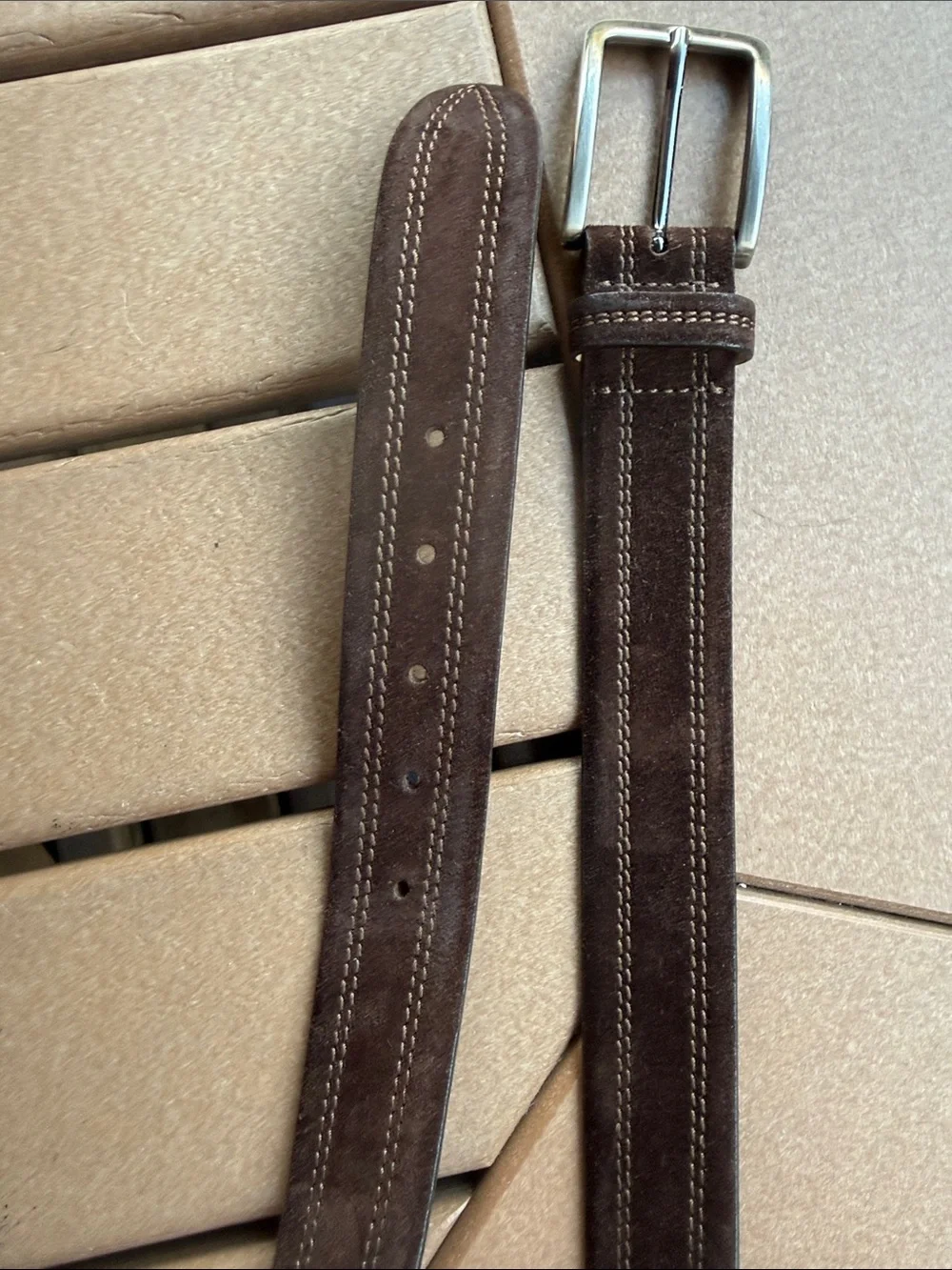 Paul Fredrick Brown Suede Leather Belt